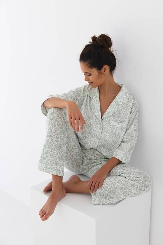 Pijama Elise cu flori, 100% bumbac