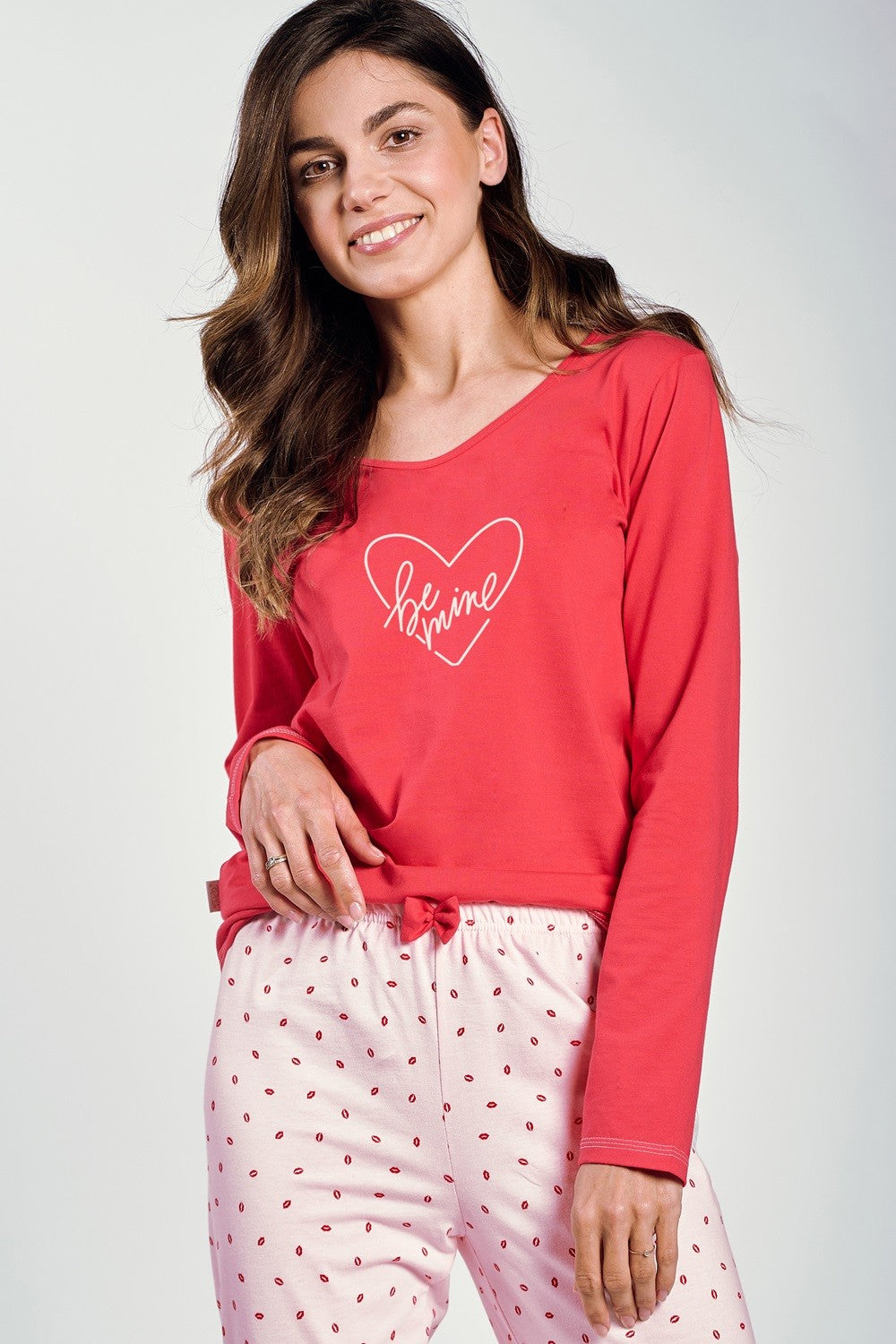 Pijama din bumbac Amalia 3235 cu top și pantaloni lungi