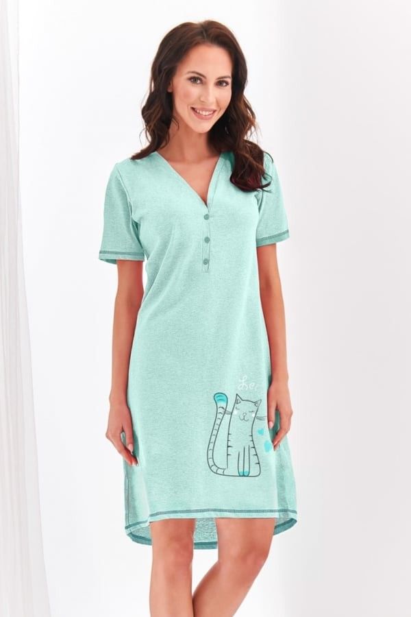 Cămașă de noapte din bumbac Loretta, verde mentă
