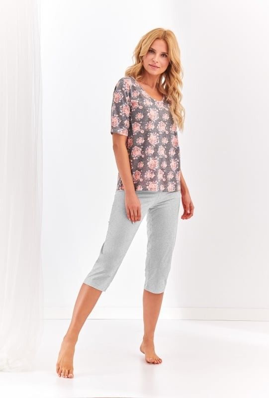 Pijama Lidia din bumbac cu bluză florală