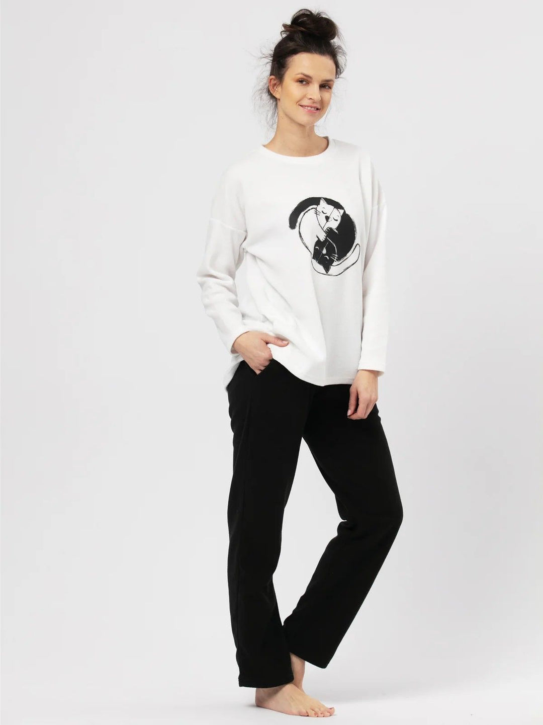 Compleu de casă fleece cu hanorac și pisici