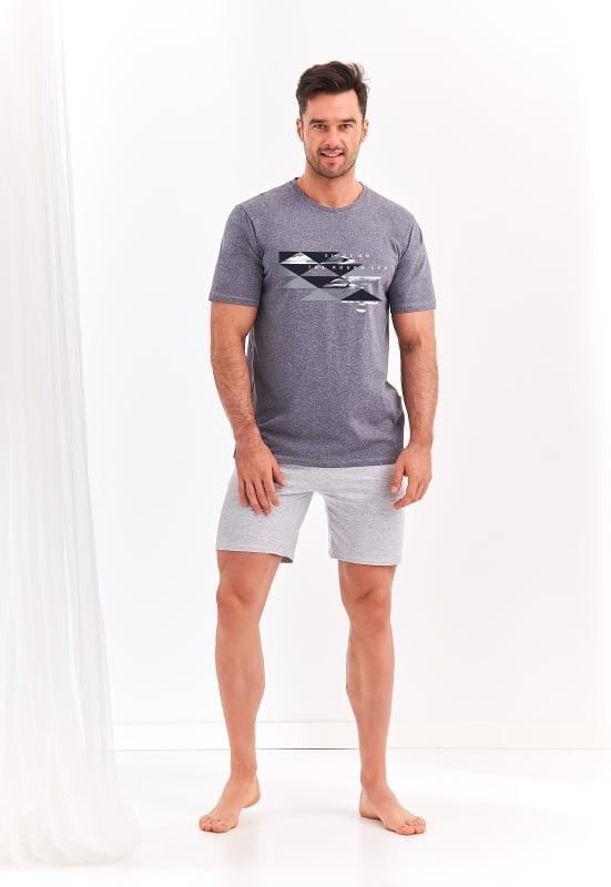 Pijama din bumbac Karol cu imprimeu geometric