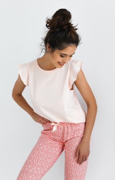 Pijama Elena - Bluza Volanată și Pantaloni Lungime Integrală