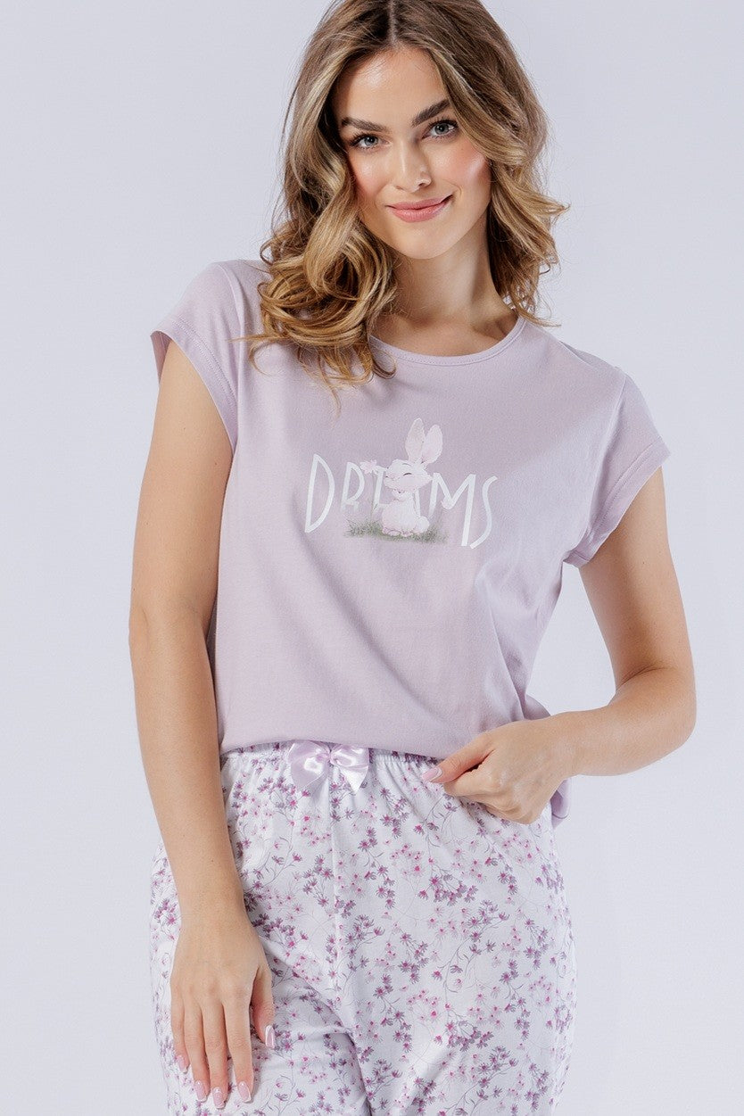 Pijama din bumbac Fabiana 1543 cu mâneci scurte