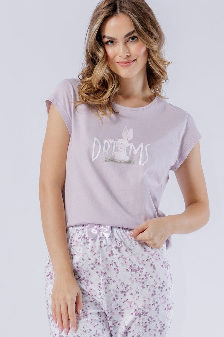 Pijama din bumbac Fabiana 1543 cu mâneci scurte