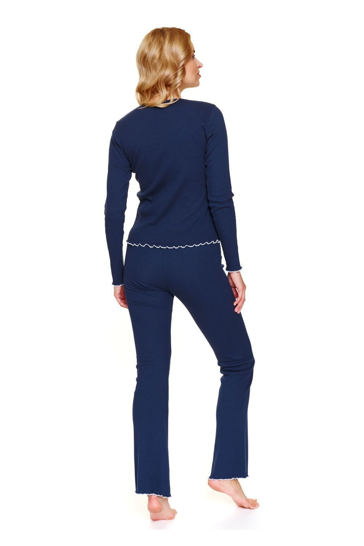 Set pijama din bumbac navy cu volane