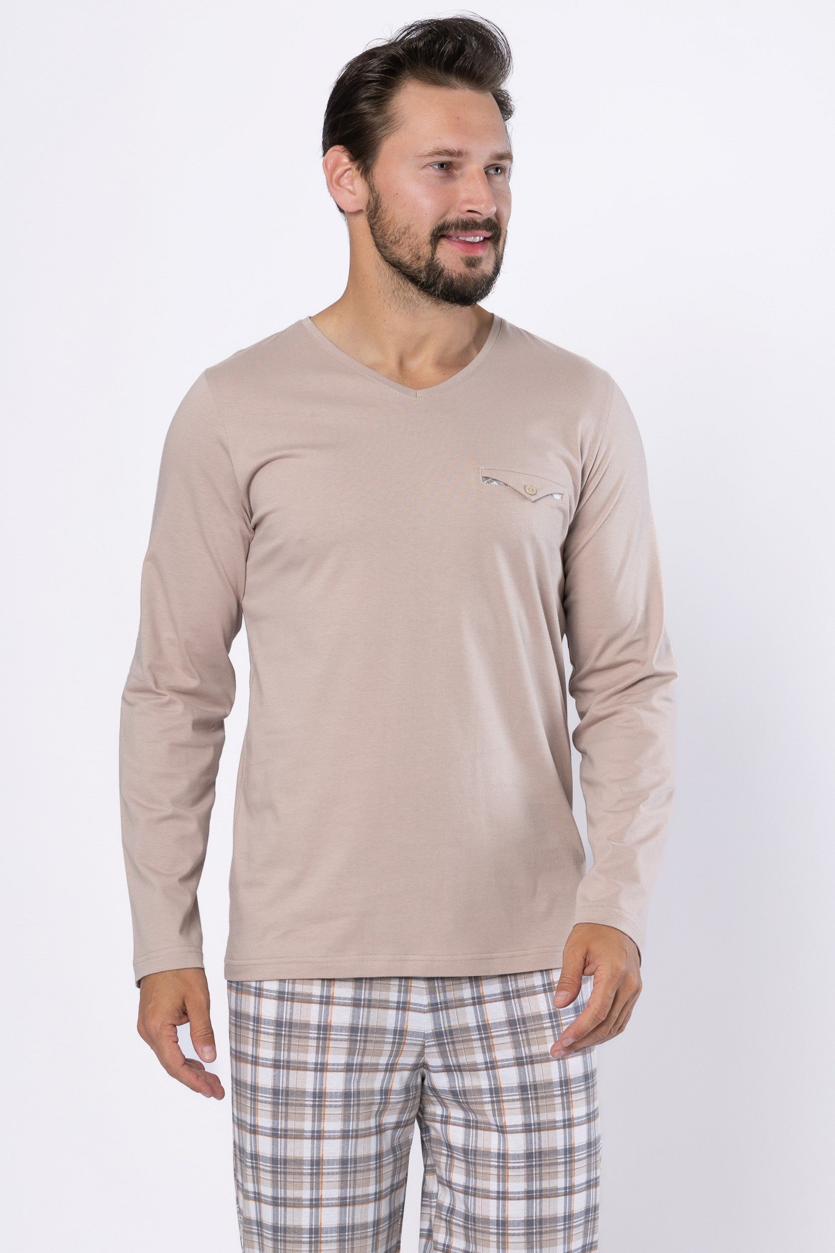 Pijama bumbac Andrzej 1694 bej - design elegant și confortabil