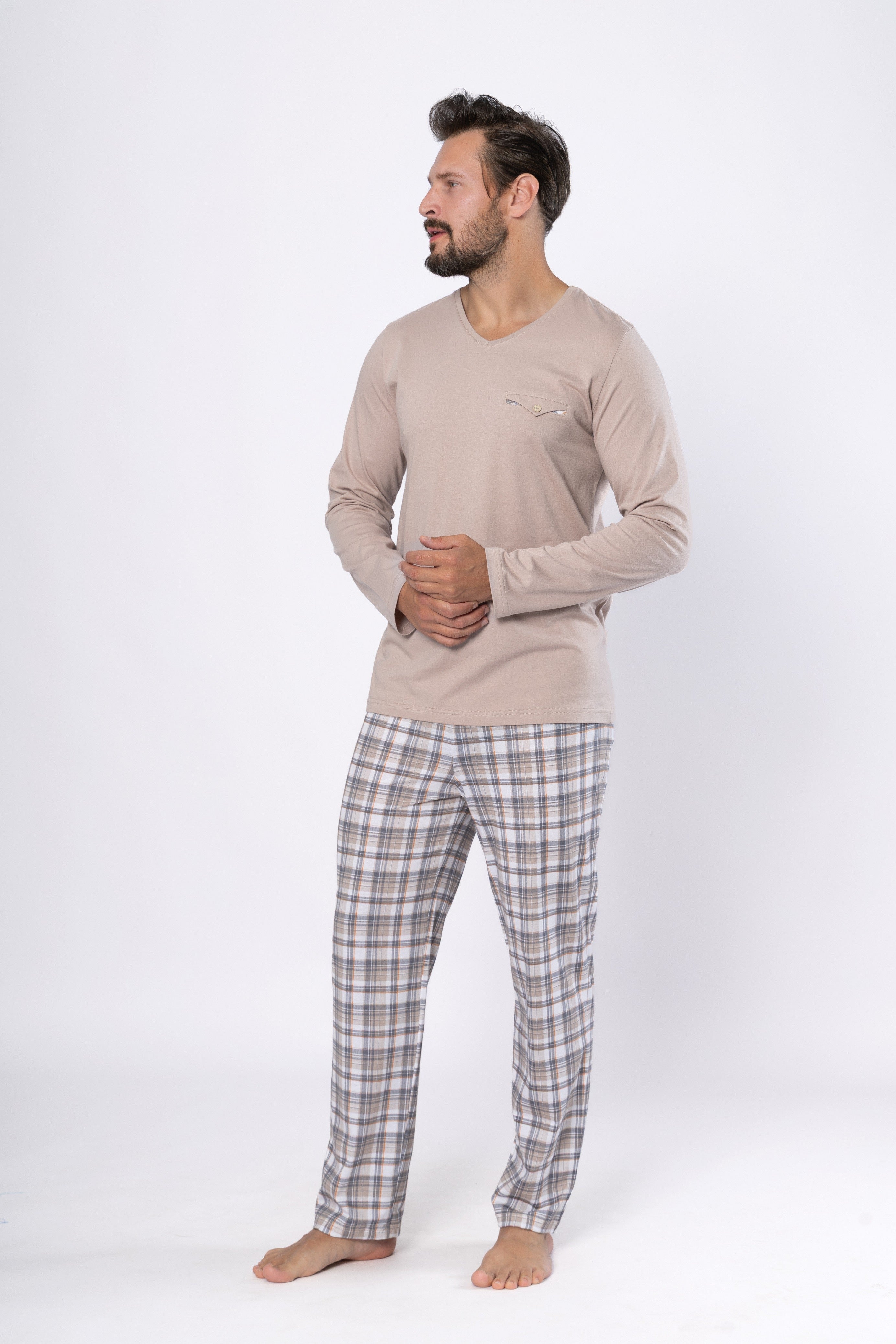 Pijama bumbac Andrzej 1694 bej - design elegant și confortabil
