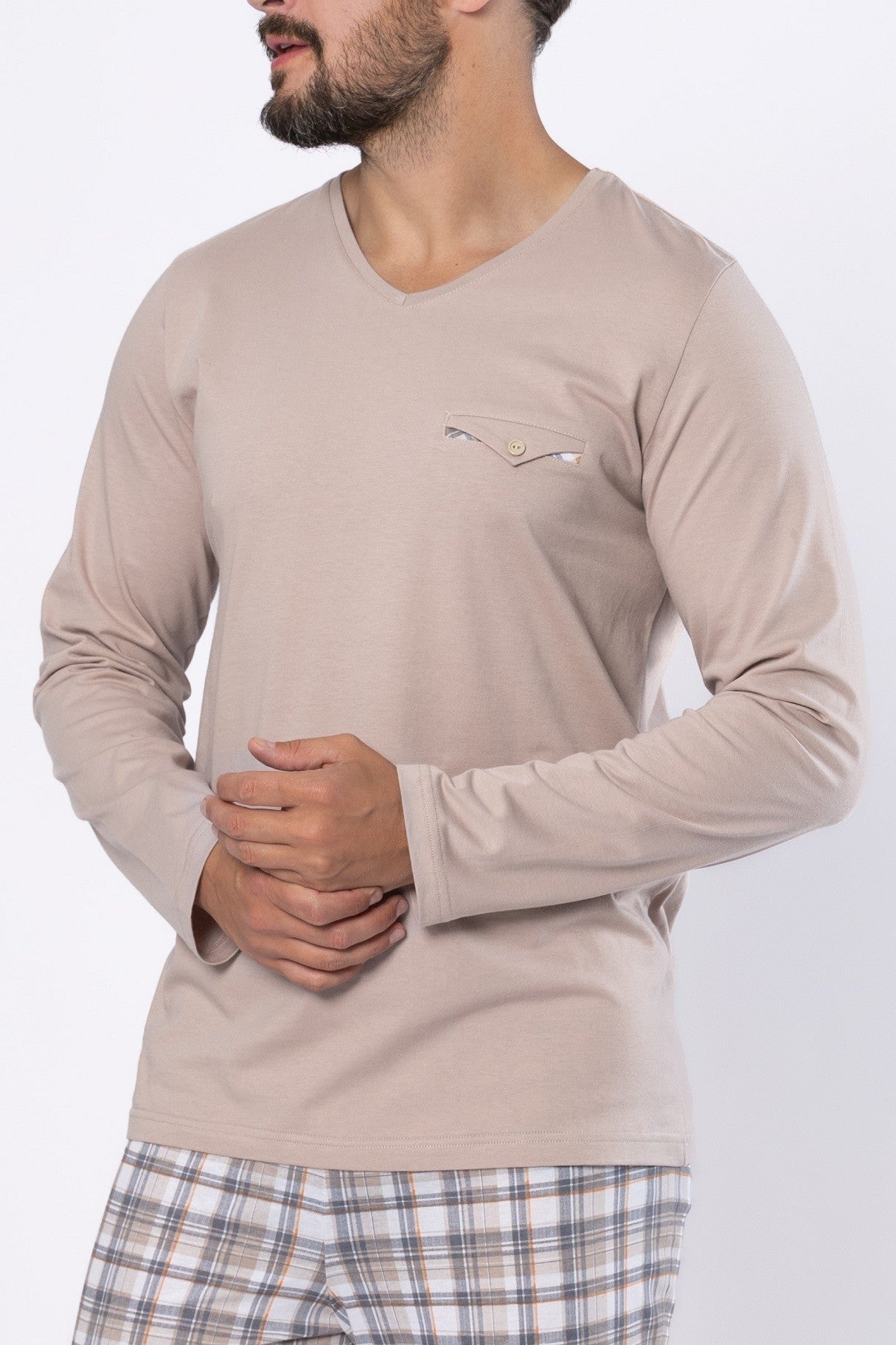 Pijama bumbac Andrzej 1694 bej - design elegant și confortabil