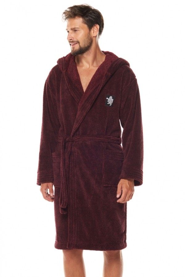 Halat de baie Bruce bordo pentru bărbați cu glugă