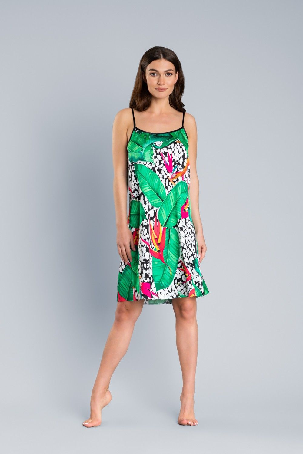 Neglijeu din Satin Dorita cu Motive Tropicale