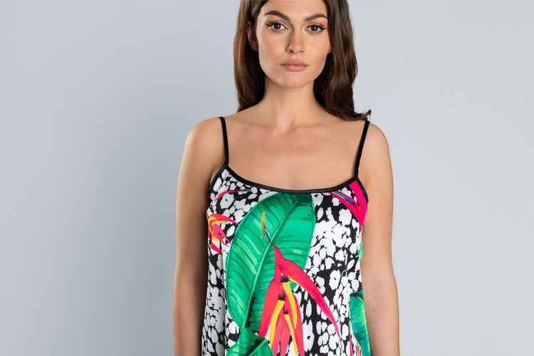 Pijama Satin Dorita cu Motive Tropicale
