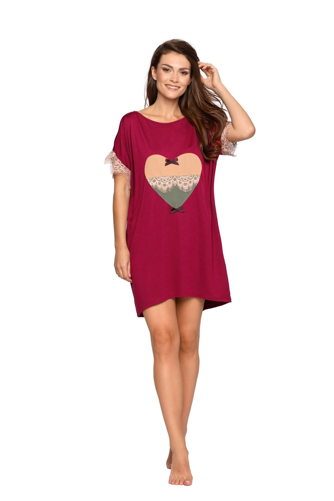 Camasa de noapte Pigeon burgundy cu dantelă
