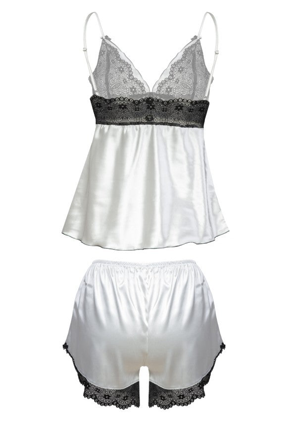 Set Neglijeu din Satin Ola cu Dantelă Neagră