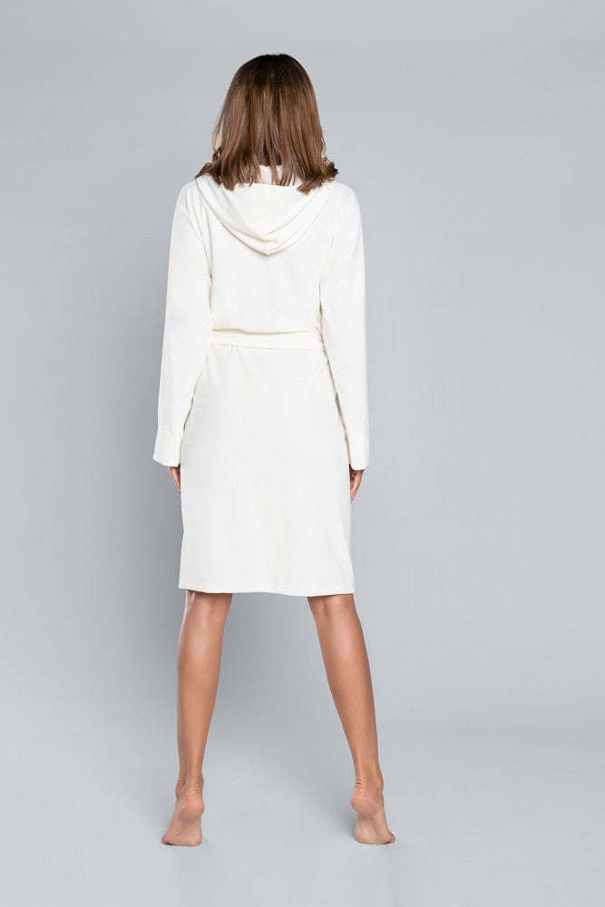 Halat de baie Futura ecru cu glugă și buzunare