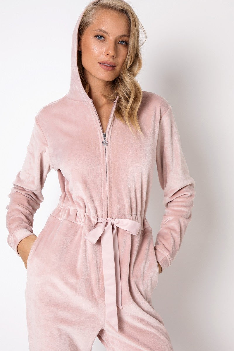 Salopetă din velur Alexis cu glugă și buzunare