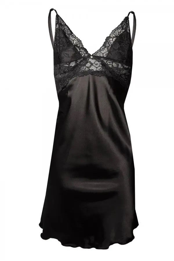 Neglijeu din Satin Wirydiana Negru cu Dantelă