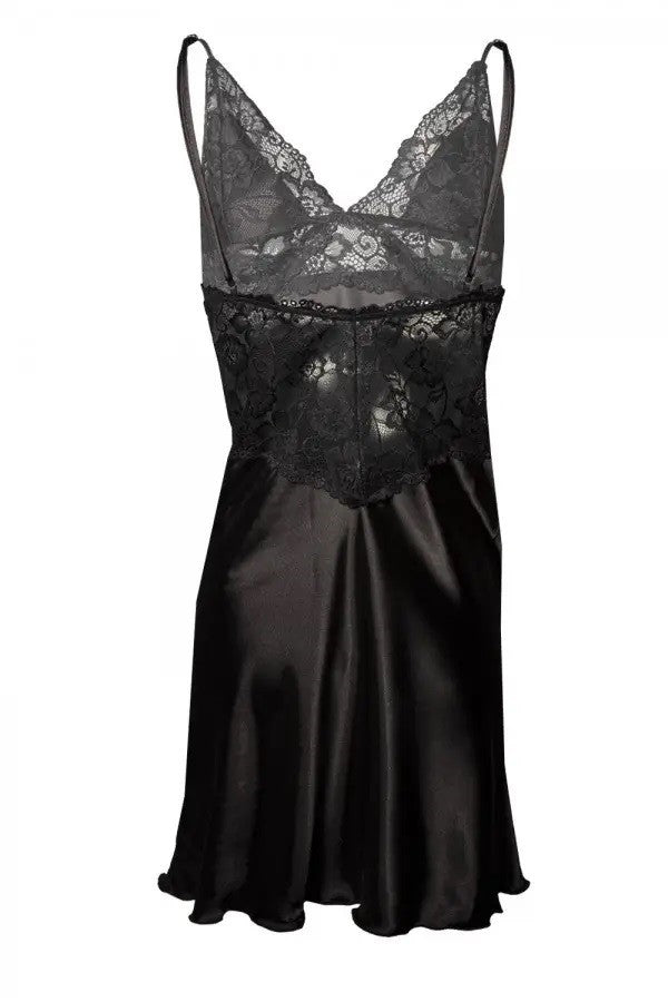 Neglijeu din Satin Wirydiana Negru cu Dantelă