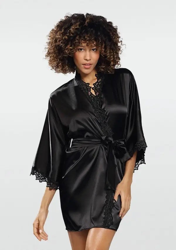 Halat din Satin Viola Negru - Confort Luxos