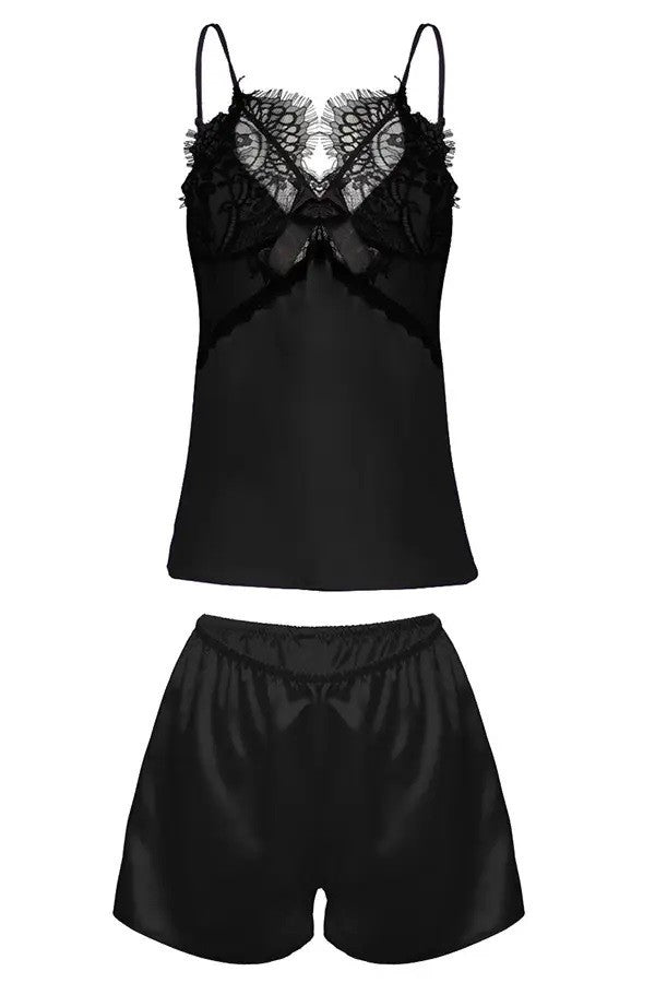 Pijama din Satin Beatrice cu Dantelă Delicată