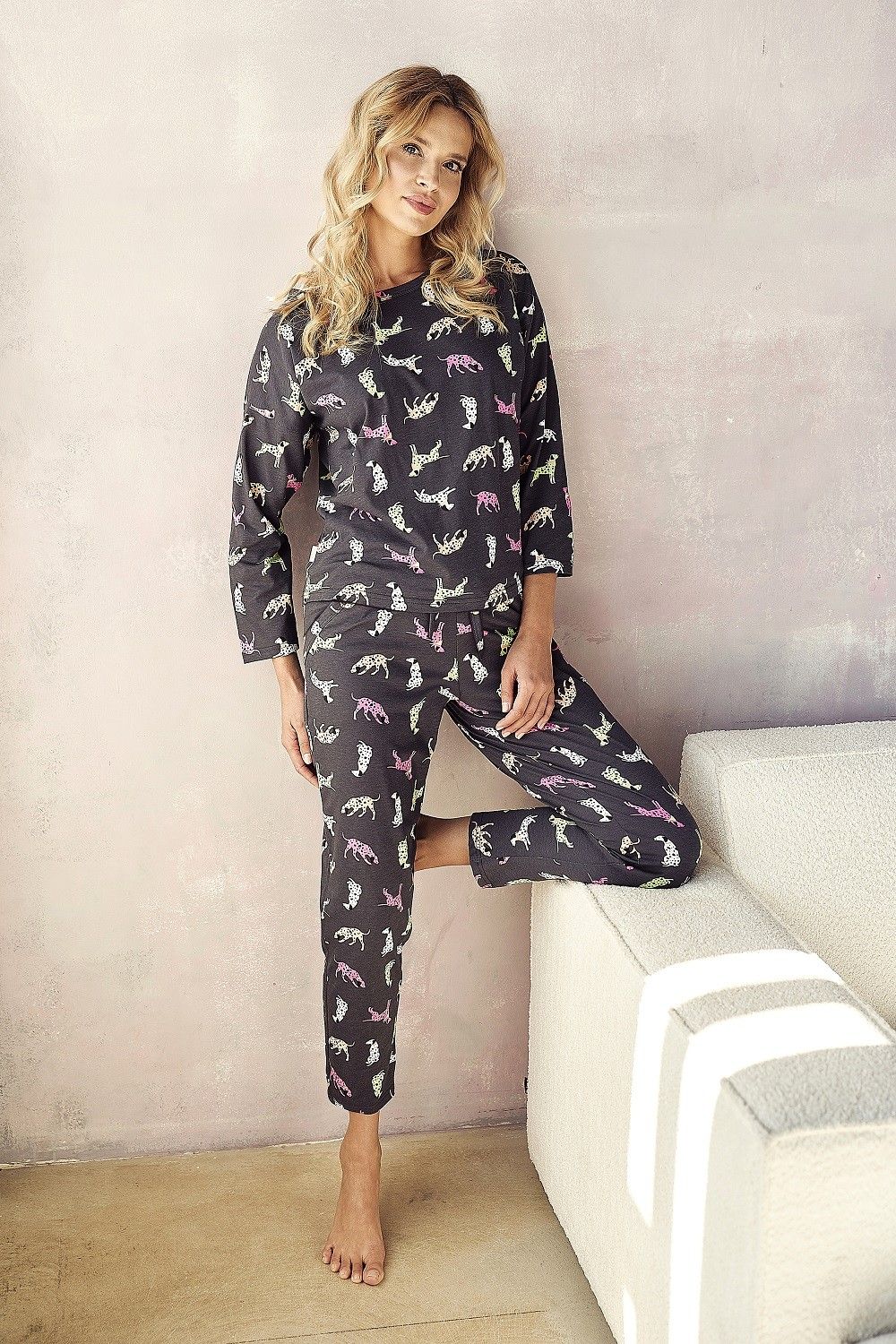 Pijama din bumbac Luiza 2985 cu model catelusi