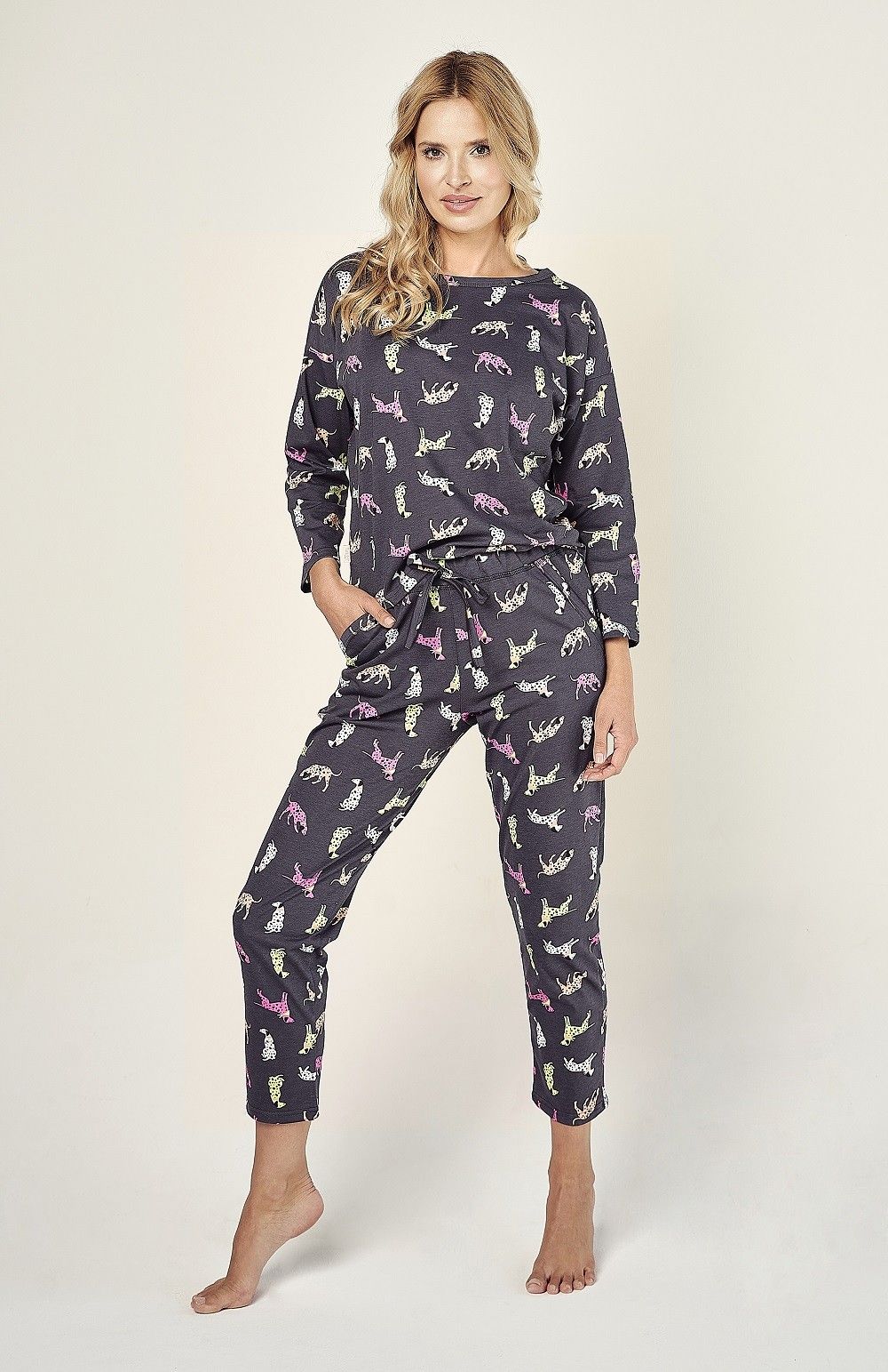 Pijama din bumbac Luiza 2985 cu model catelusi