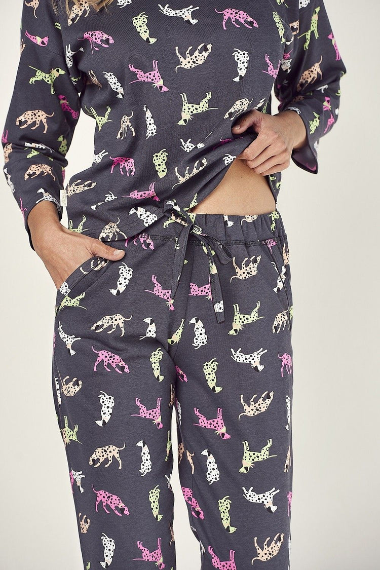 Pijama din bumbac Luiza 2985 cu model catelusi