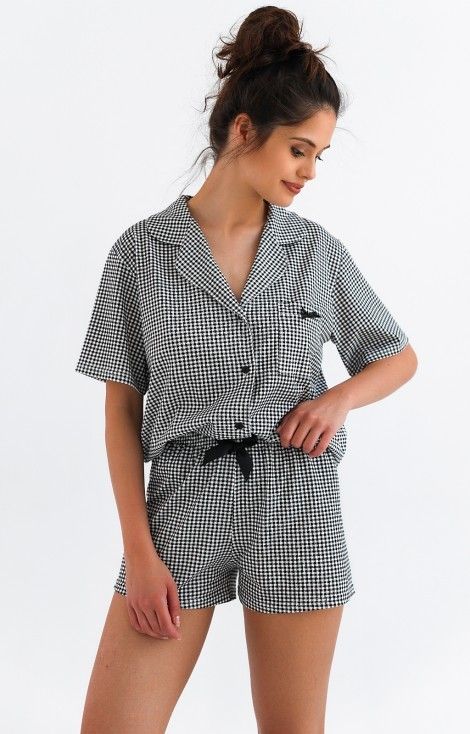 Pijama Arianna din bumbac cu print carouri mici