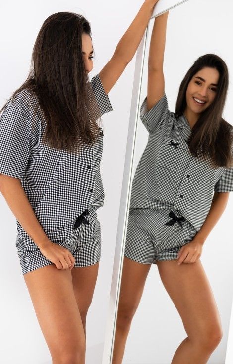 Pijama Arianna din bumbac cu print carouri mici