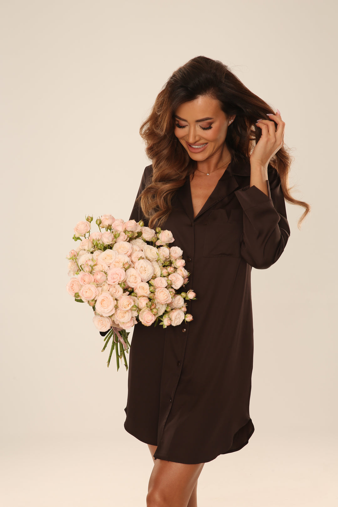 Camasa din satin Cordelia 760 Ciocolata